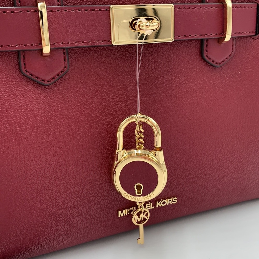 Michael Kors Hamilton Small Satchel Shoulder Crossbody Bag Dark Cherry COLOR - Picture 13 of 16